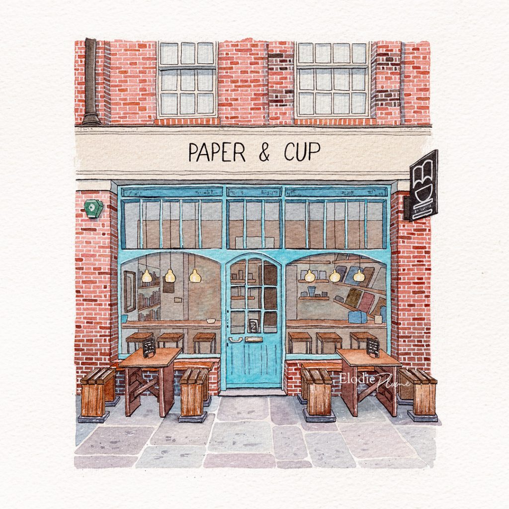 Elodie Plume - Paper and Cup, Londres, Royaume-Uni - Illustration aquarelle façade de bâtiment