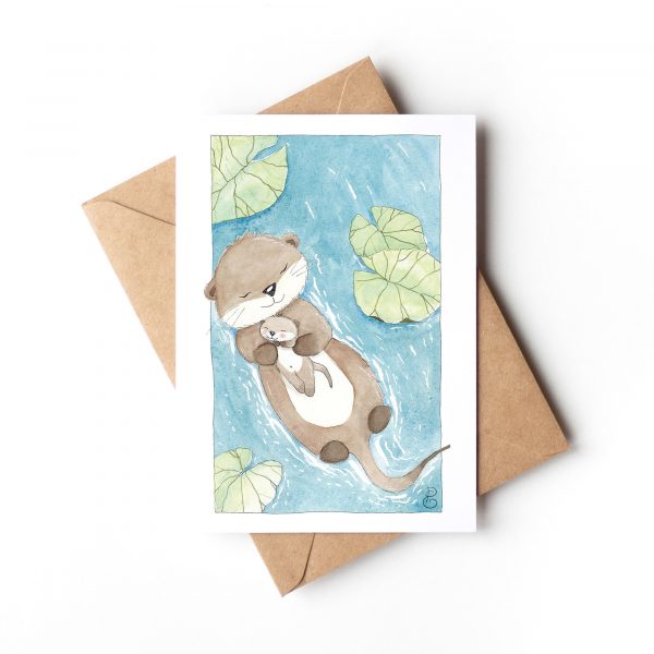 Carte postale Maman et Bébé Loutre