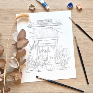 Deja Brew Cafe - Coloriage Aquarelle