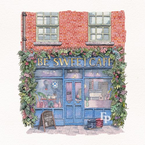 Elodie Plume - Be Sweet Café, Dublin, Irlande - Illustration aquarelle façade de bâtiment