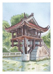 Aquarelle Vietnam Hanoï - Pagode au pilier unique