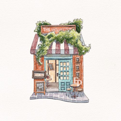 Elodie Plume - Portfolio - Mini façades à l'aquarelle - Coffee Shop