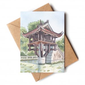 Elodie Plume - Pagode Môt Côt, Hanoï, Vietnam - Aquarelle, Carte postale